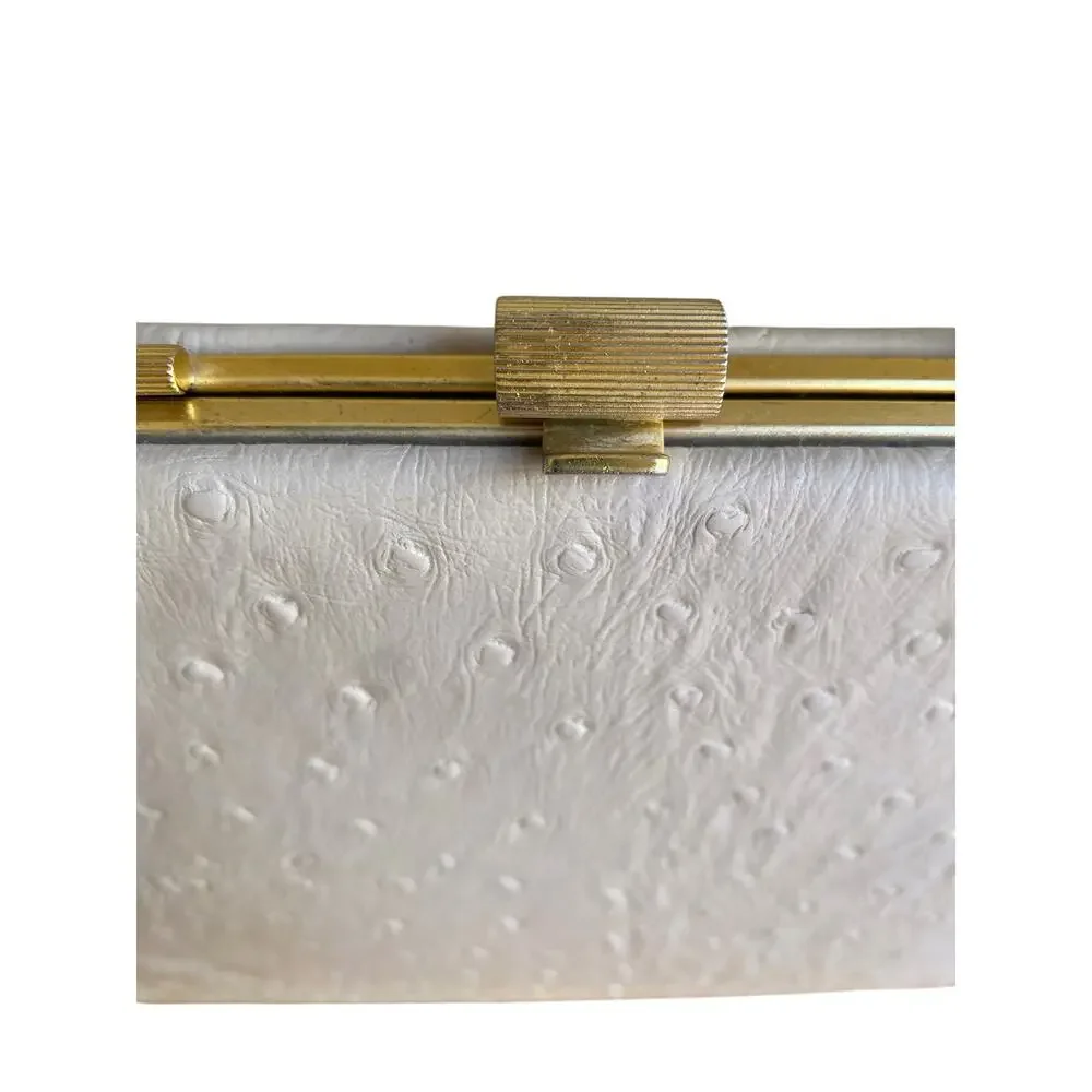Vintage Mid-Century Cream Andrew Geller Ostrich Leather Top Handle Frame Bag